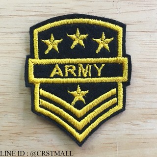 อาร์มรีดติดเสื้อ ปักลาย ARMY ดาว4ดวง ปักเหลืองพื้นดำ ขนาด 6*4.5cm รุ่น P7Aa52-0191 พร้อมส่ง!!!