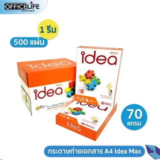 กระดาษถ่ายเอกสาร กระดาษ ขนาด A4 รุ่น Idea Max 70แกรม เนื้อขาว เรียบ เนียน (จำหน่าย 1 รีม / 500แผ่น )