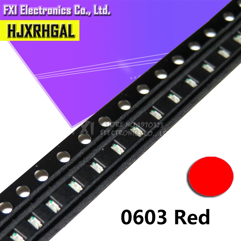 100 ชิ้นสีแดง 0603 ไฟ LED SMD ใหม่