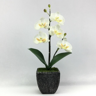 OrientalFineArt ดอกไม้แต่งบ้านสวยๆ ดอกกล้วยไม้ปลอม phalaenopsis จัดในกระถางดอกไม้สำหรับประดับตกแต่งบ้าน