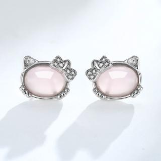 ต่างหูเงินแมว 925 สีชมพูแมว Opal Ear Cuff WE55R Earrings Women