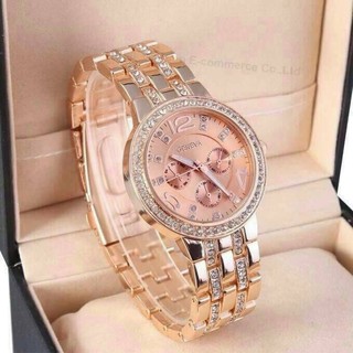 นาฬิกาข้อมือ GENEVA สายเลส rose gold ล้อมเพชร ส่งฟรี