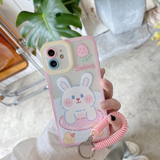 เคสโทรศัพท์มือถือ ลายกระต่ายน่ารัก พร้อมสายคล้อง สําหรับ Apple Iphone 678plus 14plus 13pro 11 12 xsmax xr