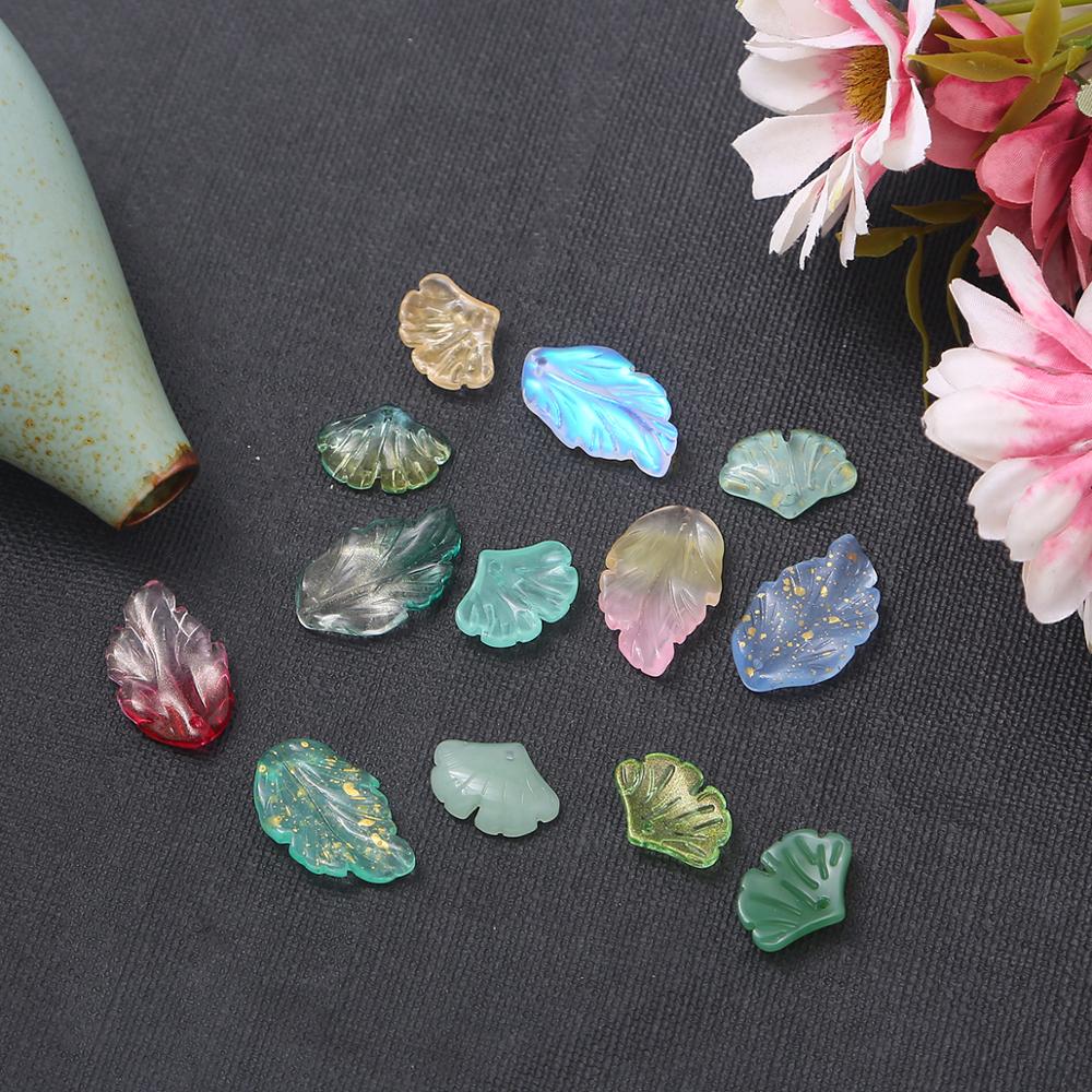 10ชิ้น/แพ็คMulticolorแก้วGradient Featherรูปร่างจี้Beadsia Ginkgo Leafลูกปัดสําหรับเครื่องประดับทําต่างหูDIYอุปกรณ์เสริม