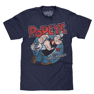 เสื้อยืดสีขาวTee Luv Popeye The Sailorman I Yam What I Yam Popeye Cartoon 100% Cotton MenS T-Shirts ChristmasS-4XL