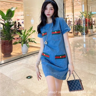 พร้อมส่ง Gucci Dress Denim เดรสสั้น กุชชี่ เดรสยีนส์ คอกลท ผ้ายีนส์แท้