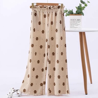 Homely.Homewear Teddy pants กางเกงผ้าwaffleขายาวลายน้องหมี