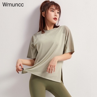 Wmuncc เสื้อยืดแขนสั้น ผ้าตาข่าย ทรงหลวม แบบแห้งเร็ว เหมาะกับใส่ออกกําลังกาย สําหรับผู้หญิง