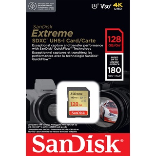 SanDisk Extreme SDXC, SDXVA 128GB, V30, U3, C10, UHS-I, 180MB/s R, 90MB/s W, 4x6, Lifetime Limited ME6-000971 การ์ดความจำ