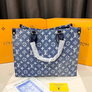 LOUIS VUITTON ONTHEGO DENIM LV MONOGRAM CANVAS SHOPPING TOTE BAG กระเป๋าถือ สะพายไหล่ แบรนด์หลุยส์วิตตอง