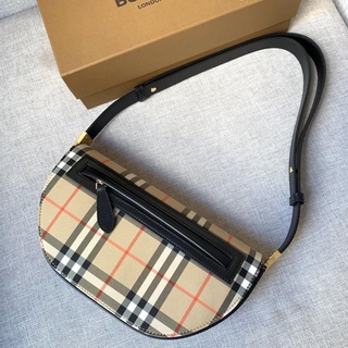 Burberry striped canvas flap saddle bag causal half-moon underarm hobo bag baguette