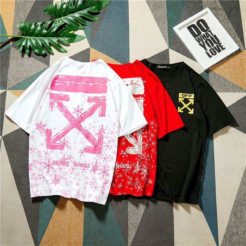 🔥พร้อมส่ง🔥เสื้อยืดออฟไวท์  ลายไม่ชำ้คนอื่น เสื้อยืดคอกลมOFF WHITE เสื้อผู้ชายและผู้หญิง ไซส์ M L XL 