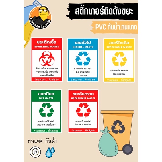 สติ๊กเกอร์ติดถังขยะ/ป้ายติดถังขยะ/สติ๊กเกอร์แยกขยะ/ป้ายแยกขยะ