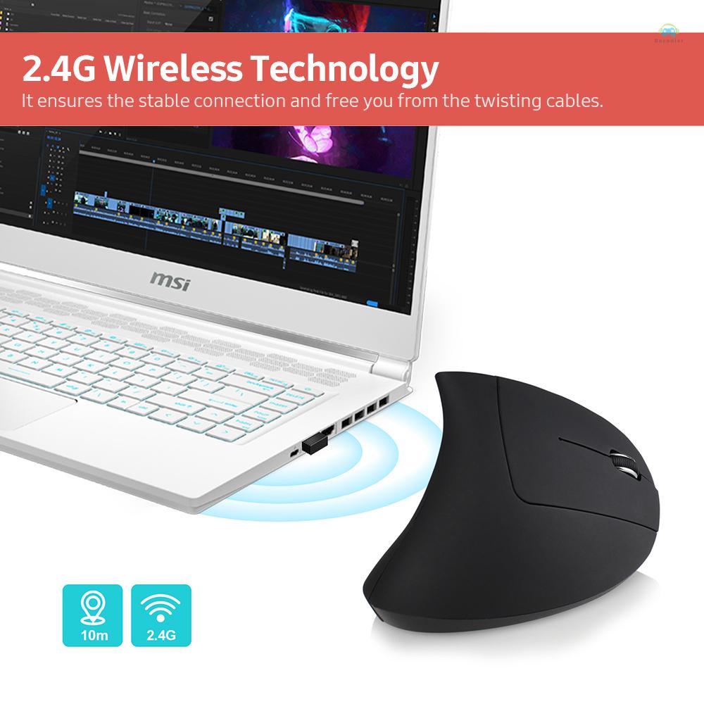 Docooler YWYT เมาส์ออปติคอลแนวตั้ง แนวตั้ง ไร้สาย 2.4G ปรับได้ 3 ระดับ DPI