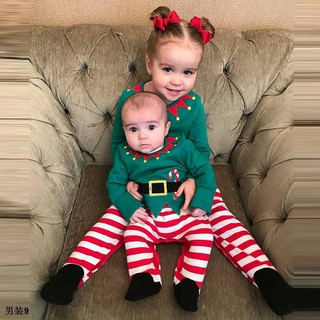 (COD)🍁🍂Infant Kids Baby🍁🍂T shirt Tops+Striped Pants Christmas 3PCS Outfits Set（ขายล่วงหน้า）