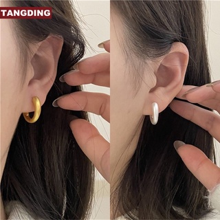 【COD Tangding】ต่างหูโลหะ ทรงกลม สีทอง หรูหรา สไตล์ฝรั่งเศส สําหรับผู้หญิง