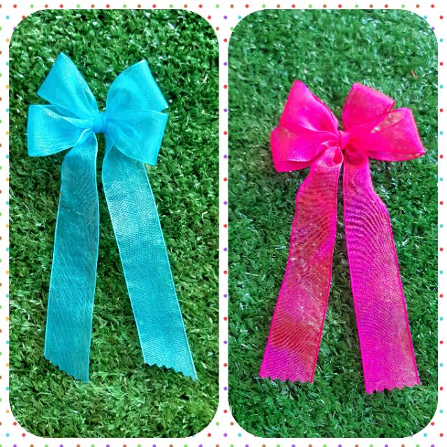 ยางรัดผม โบว์ น่ารัก สไตล์เกาหลี ริบบิ้นผ้าแก้ว สีพื้น รูปที่ 4