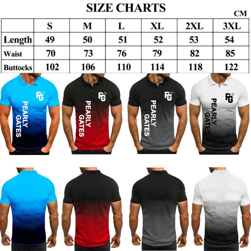 PEARLY GATES Printed Men Polo T Shirts Casual Summer Tees Cool Racing Graphic T Shirt Lapel Collar Slim Fit ZTAL