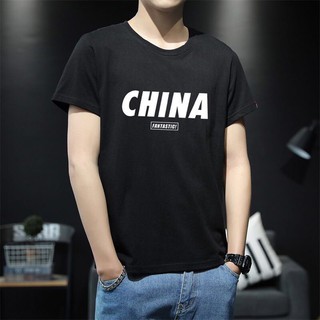 เสื้อยืดคอกลมแขนสั้นchina ผู้ชาย Men Short Sleeve T-Shirt(สีดำ,ขาว)