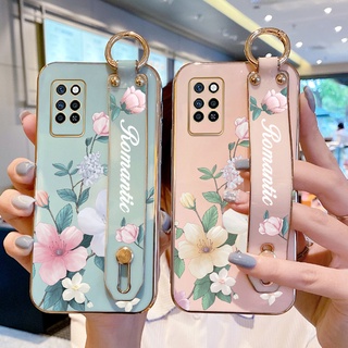 เคสโทรศัพท์มือถือ TPU ลายดอกไม้ พร้อมสายคล้องมือ ป้องกันเลนส์กล้อง สําหรับ Infinix Note 10 Pro Note10 Pro NFC