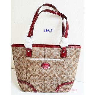 Coach 18917 HERITAGE TOTE SILVER/LIGHT KHAKI/CRIMSON ของแท้ พร้อมส่ง