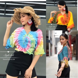 Style kik | V-neck shirt style tiedye เสื้อครอปคอวี จั้มเอว เสื้อมัดย้อม