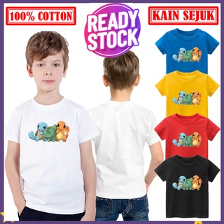 เสื้อเชิ้ต ผ้าฝ้าย 100% พิมพ์ลาย POKEMON พรีเมี่ยม สําหรับเด็ก