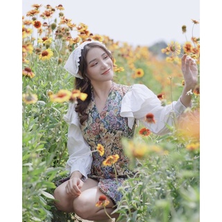 🌿ผ้าโพกผมสามเหลี่ยมสีขาวลายลูกไม้ลายปัก🌿แบบน้องโจริญ4eveใส่เลยค่าาา