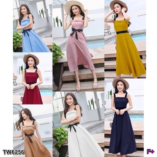 TW6256 เดรสสายเดี่ยว สายเทป สีทูโทน