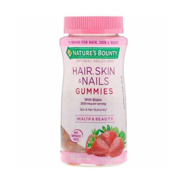 Nature's bounty Optimal Solution Hair Skin and Nail Gummies Strawbery Flavored 80 Gummies