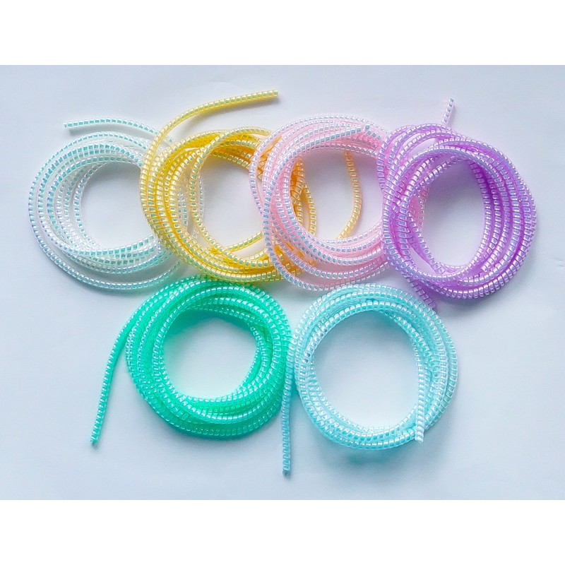 (สีโฮโลแกรม ยาวเส้นละ 1.5 เมตร) เกลียวถนอมสายชาร์จ เกลียวพันสายชาร์จ กันสายขาด หัก ถนอมที่ชาร์จ สีโฮโลแกรม