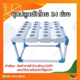 ชุดทดลองปลูกผักไฮโดรแบบน้ำนิ่ง 24 ช่อง ข้อต่อสีฟ้า พร้อมอุปกรณ์ปลูก by hydroponicgroup