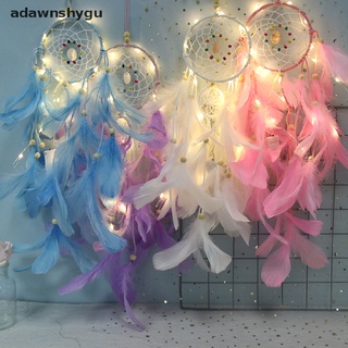 [adawnshygu] เครื่องรางดักฝัน ประดับขนนก มีไฟ Led สไตล์โรแมนติก สําหรับแขวนตกแต่งห้องนอน