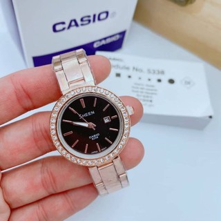 นาฬิกาผู้หญิง casio sheen มีวันที่ หน้าปัดเพชร รับประกันถ่าน 1 ปี รหัสสินค้า CA268