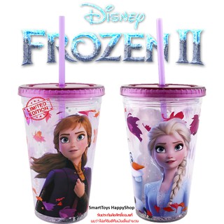 แก้วน้ำดีไซน์พิเศษพร้อมฝาปิดและหลอดลิขสิทธิ์ของแท้  Zak Disney Frozen II Glitter Wall Tumbler