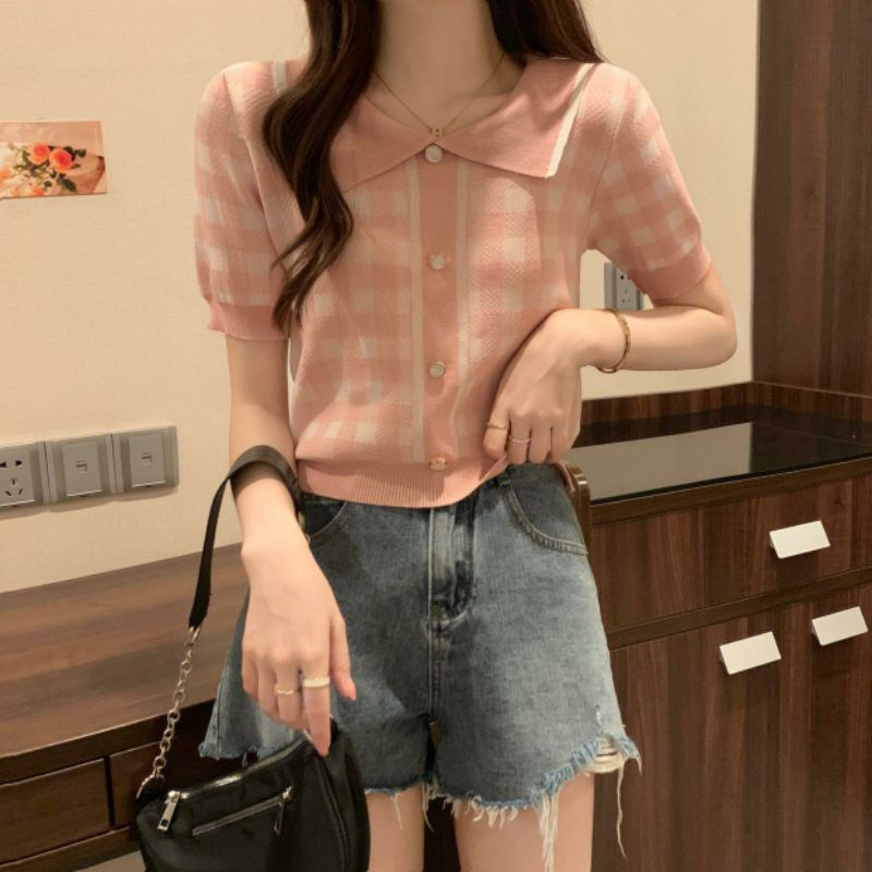 Maze🌟พร้อมส่ง🌟เสื้อคอปกลายสก็อต ดีเทลน่ารักมากๆ💖(B205) - รูปที่ 2