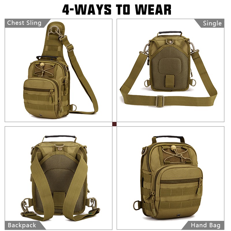 IDOGEAR ยุทธวิธีสลิงกระเป๋าแพ็คเล็ก EDC อันดับโจมตีช่วงเป้กองทัพทหารไหล่ Daypacks เป้สะพายหลังกลางแจ้ง BG3505