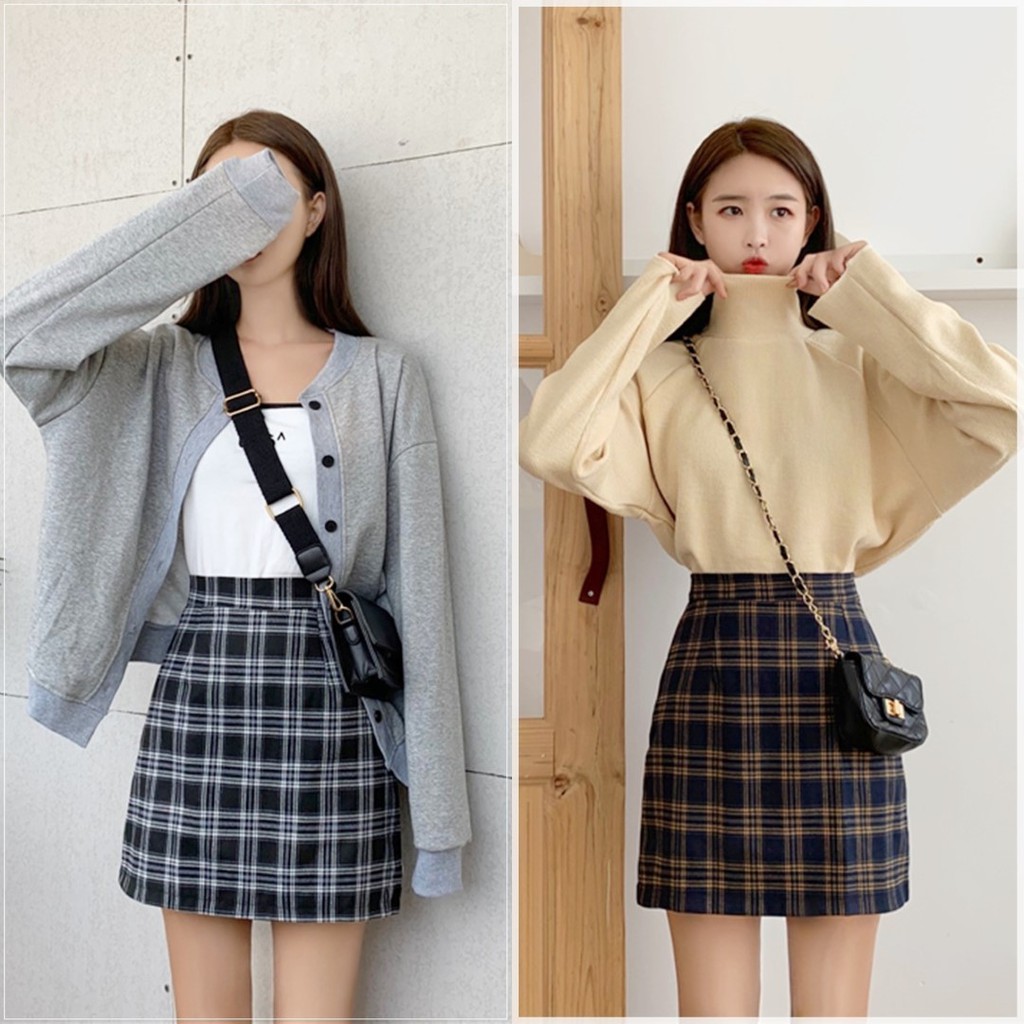 ราคาถูกที่สุด กระโปรงสั้นทรงเอ ลายสก็อตน่ารักๆ 3 สี เอวแบบยางยืด