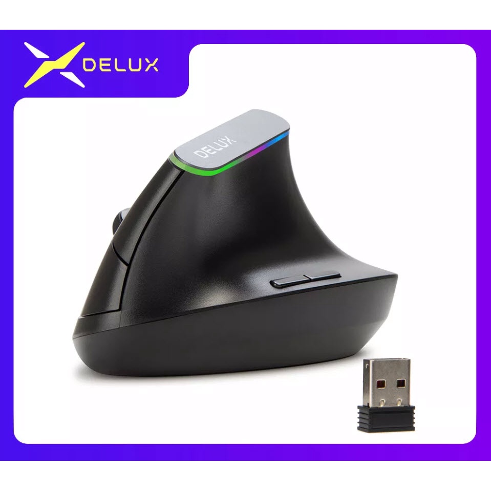 Delux M618C เมาส์ไร้สายแนวตั้ง 6 ปุ่ม1600DPI ออปติคอล3D เม้าส์ไฟLED ...