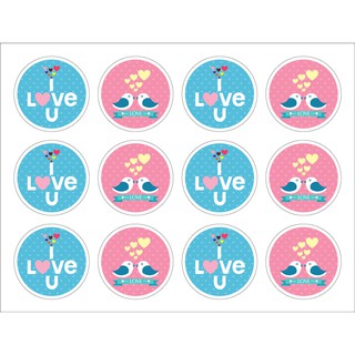 สติกเกอร์ตกแต่ง I Love U ขนาด/ดวง 3.5 cm. 1แผ่นมี 12 ดวง  บรรจุแพ็คละ 5 แผ่น/60 ดวง (STK25) - Idopackage