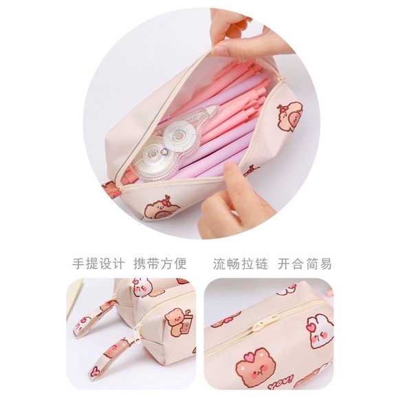 พร้อมส่งค่า กระเป๋าดินสอ กระเป๋าเครื่องสำอางค์ ลายหมี ผ้าแคนวาส ใส่ของได้เยอะ - รูปที่ 6