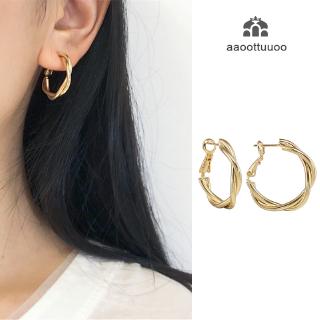 1pair Simple Circle Hoop Earrings For Women Personality Twist Wire Opening Earring Jewelry