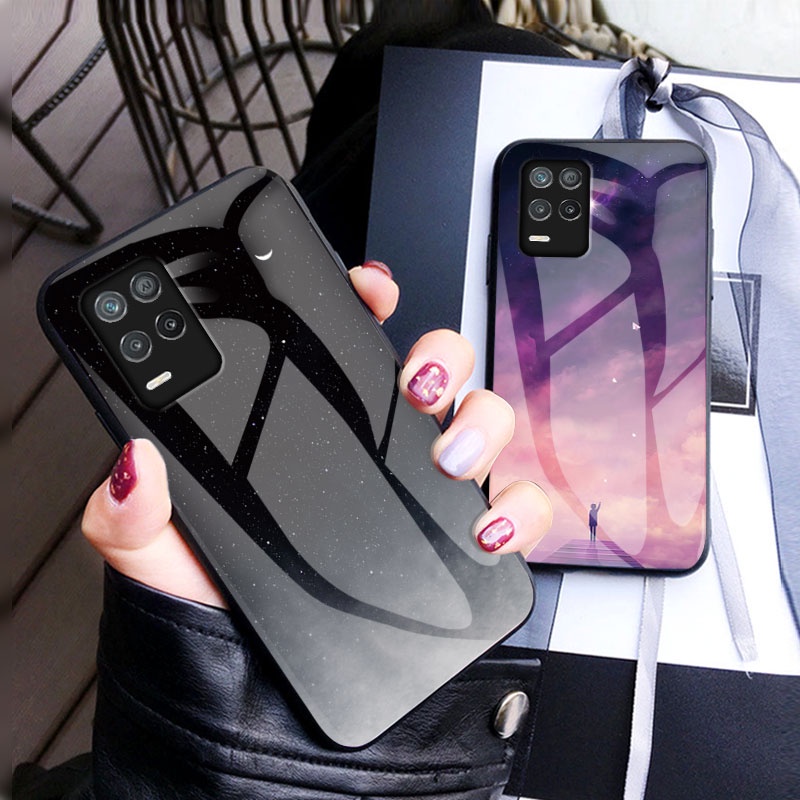เคสโทรศัพท์ ชนิดกระจก แบบแข็ง ไล่ระดับสี สำหรับ Realme 8 5G Realme8 5G กรณีแก้ว เคสแข็งเคสปกแฟชั่น Glass Phone Case Cover