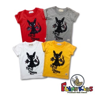 [ Flynn Kids ]เสื้อยืดเด็ก สกรีนกำมะหยี่ ลายมังกร Fury Dragon 9055A