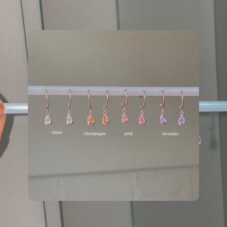 SissyJewelry // ต่างหูเงินแท้ รุ่น pear drop hoop stud ประดับพลอยหยดน้ำ (rosegold-plated)