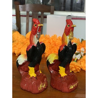 ไก่ชน ตุ๊กตาดินเผาไก่ชน ไก่ชนแก้บน 16 ซม แพคคู่