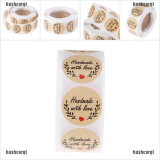 {hushcorgi} สติกเกอร์คราฟท์ ทรงกลม ลาย Thank you แฮนด์เมด สําหรับตกแต่งปาร์ตี้ 500 ชิ้น