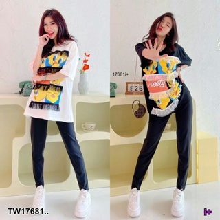 Set 2 ชิ้น เสื้อแขนสั้นคอกลมสกีนหน้าใหญ่เต็ม