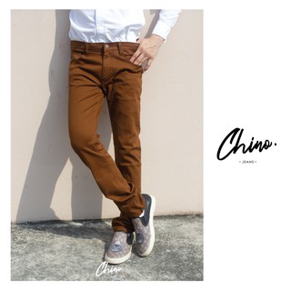 กางเกงขากระบอก สีน้ำตาลทอง (Size 28-36) Chino Jeans กางเกงขายาวผู้ชาย ผ้ายืดใส่สบาย กางเกงทำงาน กางเกงลำลอง