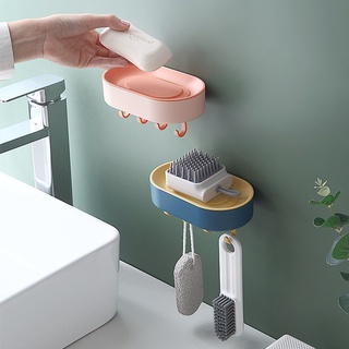 ชั้นวางสบู่ มีตะขอ ไม่ต้องเจาะรู ฟรี4 ตะขอ Soap shelf with 4 hooks